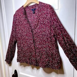 Gap Burgundy Floral Print Blouse Womens Large Cottagecore Dainty Fairycore Fall